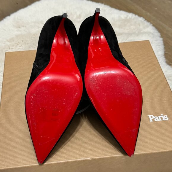 Christian Louboutin Gorgona 100 Veau Velours Black Bootie Size 38 - Picture 10 of 16